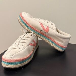 Tretorn Women's Cream Sneakers with Pink and Teal Details